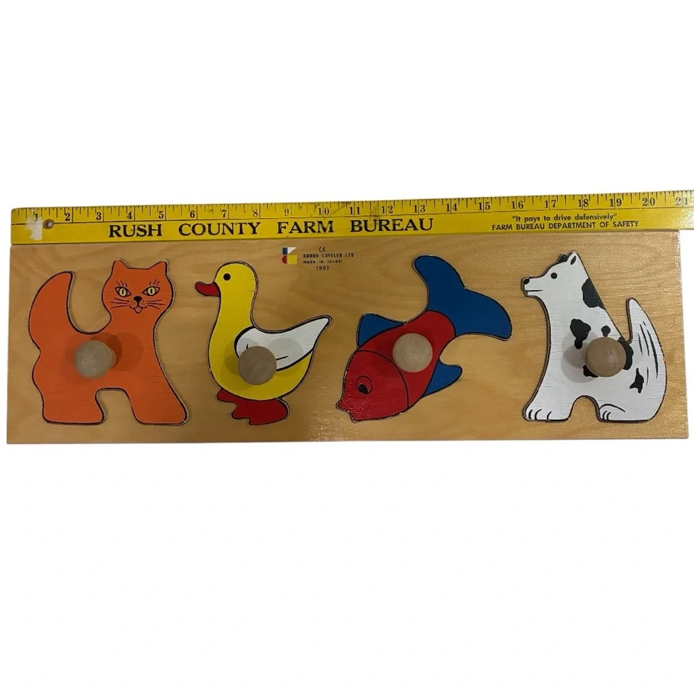 Easter Ducky Puzzle Animal Wooden Knob Puzzle  farm pet animals Toddler Puzzle